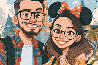 draw cartoon disney couple portrait