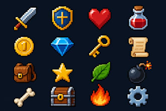 design 2d pixel art icons for your game or app