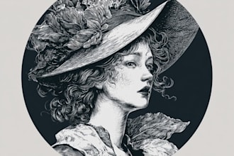 draw black and white detailed line art vector illustration