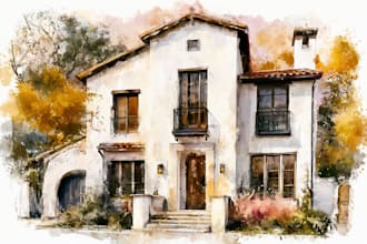 create a watercolor house portrait or buildings