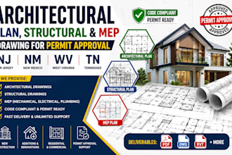 architectural plan structural and mep drawing for permit approval in nj nm wv tn