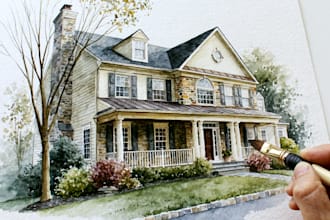 draw house illustration watercolor style