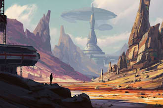 make a sci fi and cyberpunk futuristic city art illustration