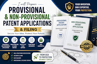 prepare provisional and non provisional patent applications and filing