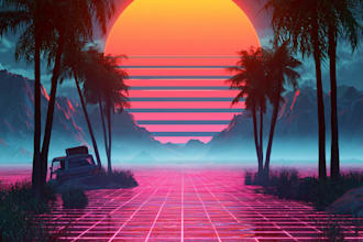 make 80s retro, synthwave cover art