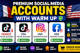 france, usa tiktok account, usa instagram account, usa facebook with warm up