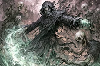 create hand drawn digital paintings in detailed dark art