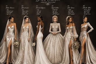 draw gorgeous wedding dress and bridal illustration