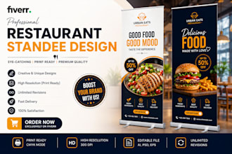professional design, roll up banner, and standee banner