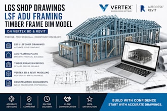 do lgs shop drawing, lsf adu framing, timber frame bim model on vertex bd, revit