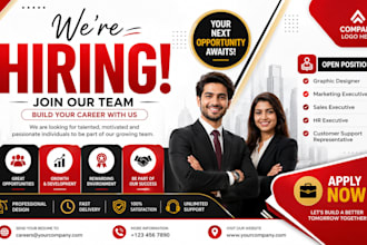 design professional hiring banners and social media post