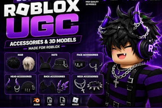 create custom roblox ugc, accessories, 3d models and roblox game