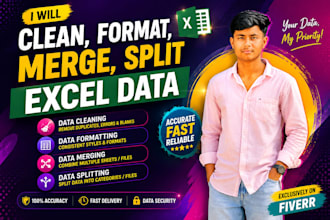 clean, format, merge, split excel data