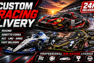 design custom car livery wrap for iracing, le mans ultimate, and assetto corsa