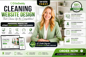 design, redesign godaddy cleaning website for house cleaning, janitorial service