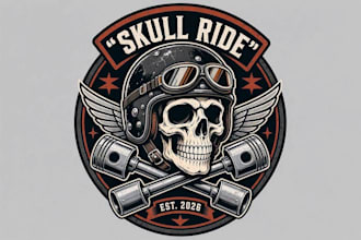 design high quality skull ride t shirt logo with free source file
