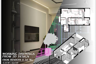 create interior working drawings for one room or zone from 3d renders
