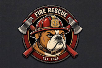 design high quality fire fighter mascot logo with t shirt design