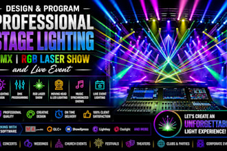 design and program professional stage lighting dmx rgb laser show and live event