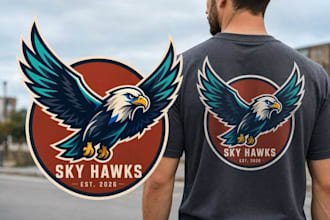 design high quality flying mascot logo with t shirt design