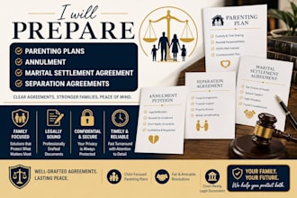 prepare parenting plans annulment marital settlement or separation agreement