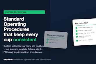 create a custom sop operations manual, staff checklist, and training quiz