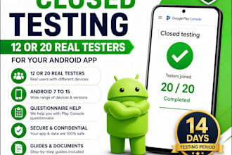 provide 12 testers or 20 testers for google play closed testing with guides