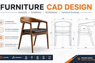 do furniture cad design and 3d model in autocad and interior design project