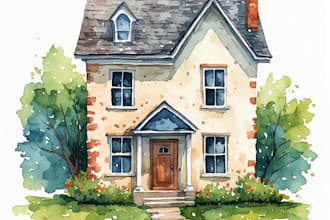 draw house illustration watercolor style