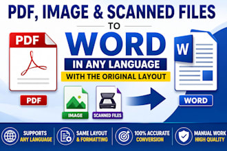 do pdf, image and scanned files to word in any language with the original layout