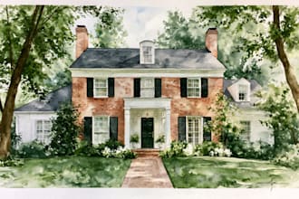 house in watercolor painting style