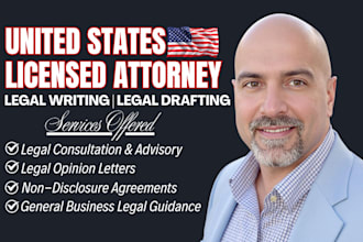 provide legal consulting, legal opinion, legal advisory as US licensed attorney