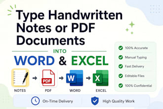 type handwritten notes or PDF documents into word and excel