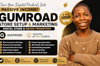 setup gumroad store and promote digital products store, ebook and landing page