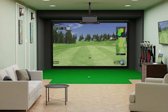 revamp 3d golf simulator,interior layout,mini golf design, golf sim, wall render