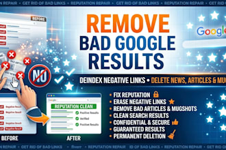 remove bad results, deindex negative links, delete news, articles, mugshot