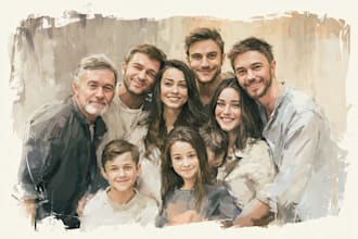 draw a realistic family or group portrait from a photo