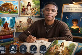 children bible story illustrator, christian children book artist, art