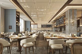 design modern restaurant render, interior cafe layout, cgi luxury lounge decor