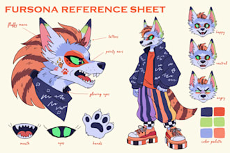 design a detailed fursona reference sheet for your furry character