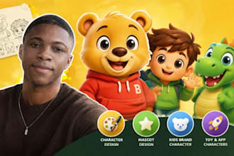 cute cartoon character design, mascot design for kids brand and toy character