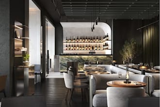 redesign restaurant architecture interior rendering, bar, lounge,3d cafe visual