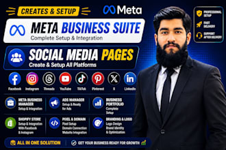 set up meta buisness suite facebook,instagram,threads media pages shopify store