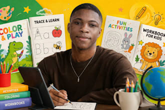 children activity book illustrator, coloring book artist, workbook designer