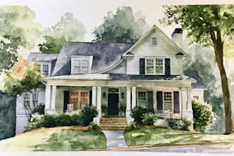 house in watercolor painting style