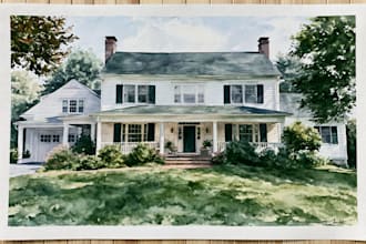 house in watercolor painting style