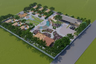 retouch 3d tiny house master plan, residence resorts,landscape garden,skp render