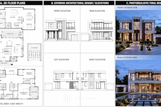 construction permit drawings, house plans, 2d floor plan, autocad, revit, model