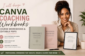 design etsy digital planner, canva coaching workbook, course workbook