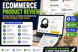 review your amazon, tiktok shop, shopify and etsy product listings